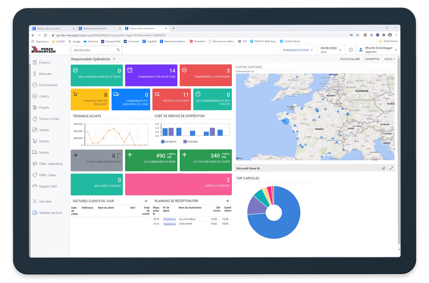 Aperçu officiel de l’interface Cegid XRP Flex et de son tableau de bord.