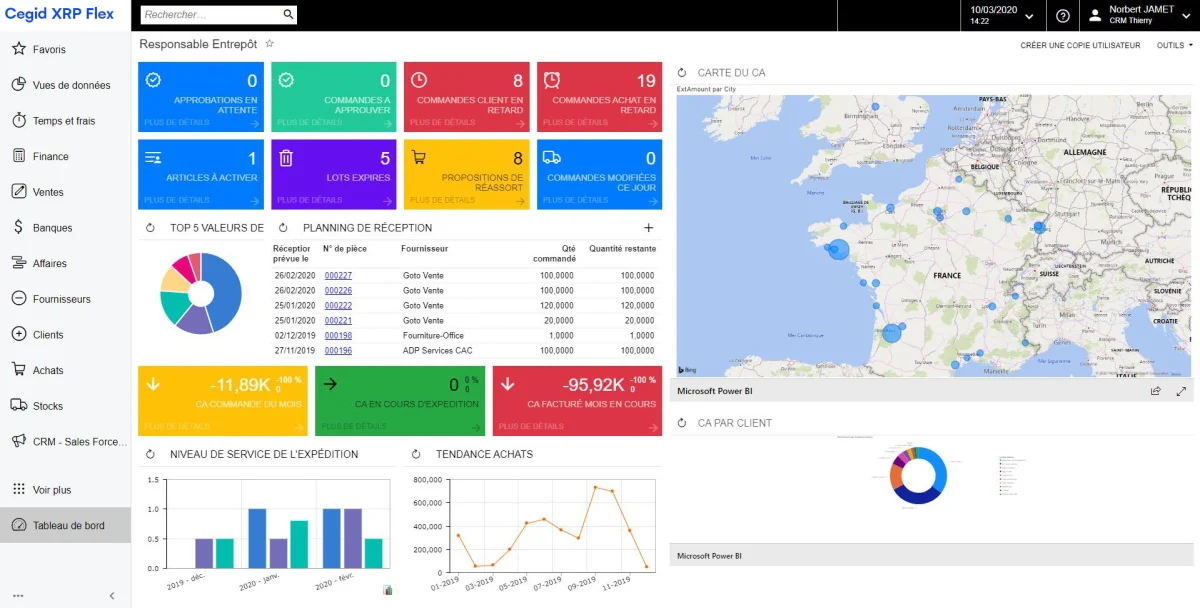 Tableau de bord Responsable Entrepôt — Cegid XRP Flex